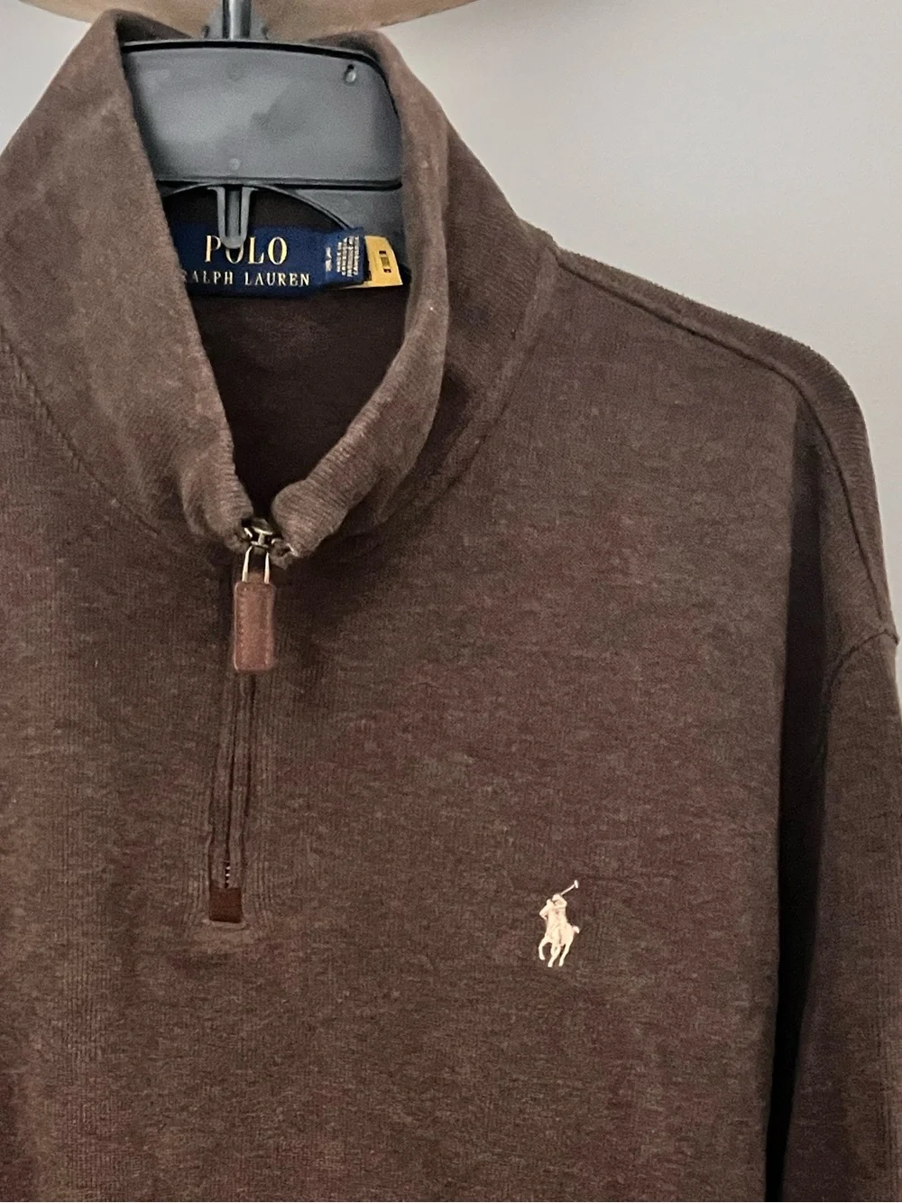 Polo Ralph Lauren Men's Brown Ribbed Jersey Knit Quarter Zip Pullover Men’s XL